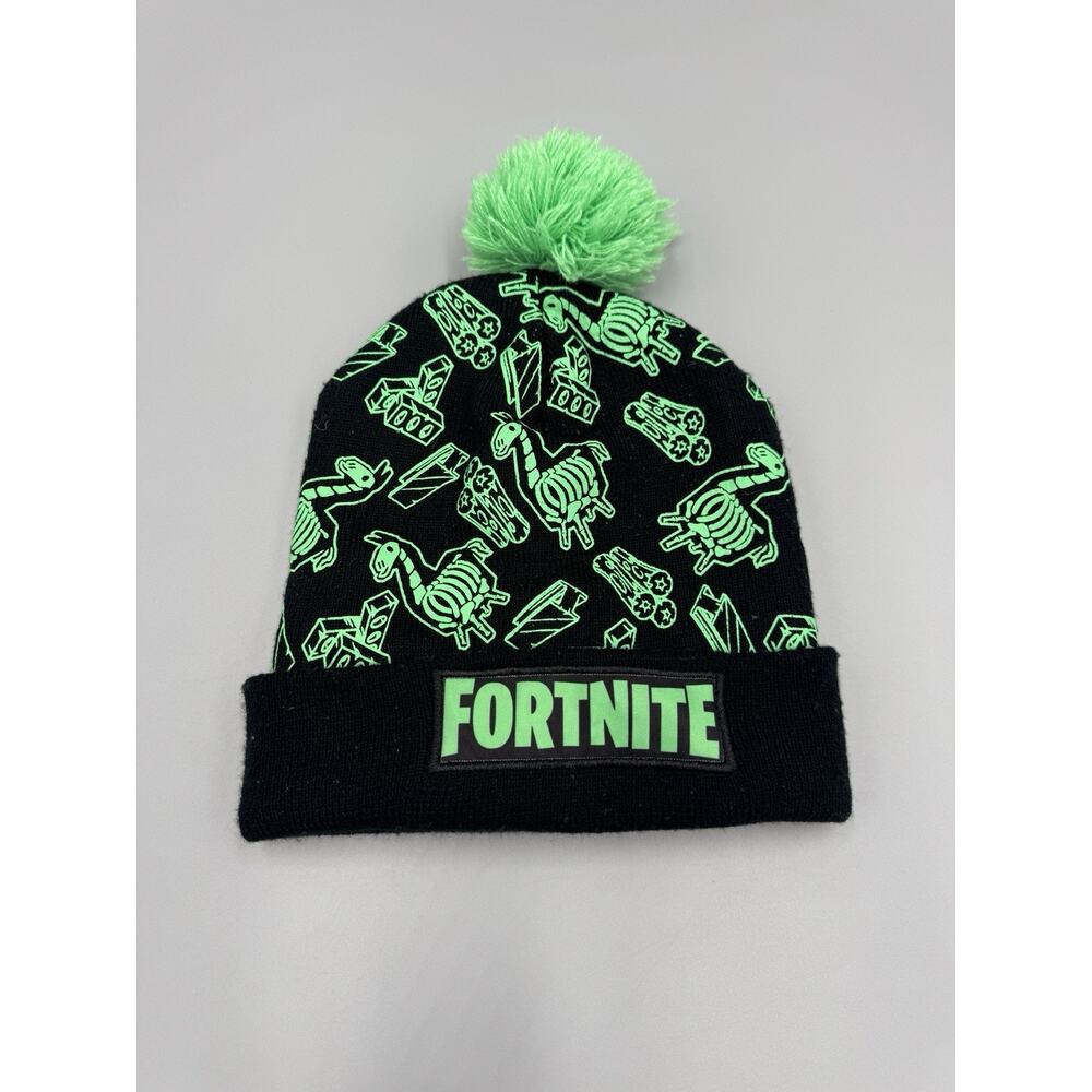 FORTNITE Beanie One Size Knit Winter Hat Black And Green Epic Games